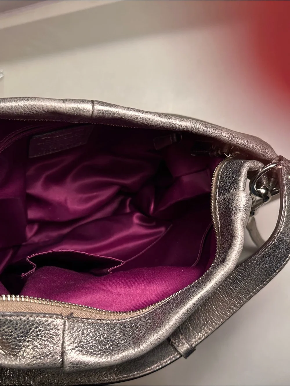 Coach Madison Metallic Pewter Pebbled Leather Crossbody - Picture 9 of 16